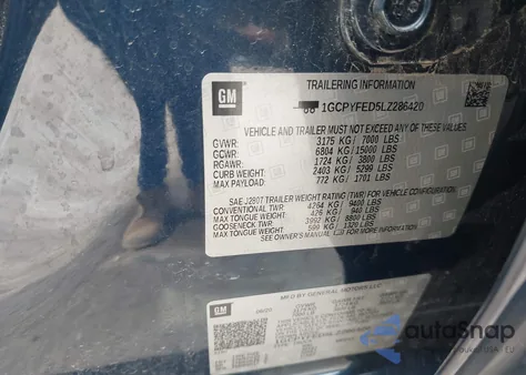 2020 Chevrolet Silverado 1500 4Wd Short Bed Lt Trail Boss z USA, uszkodzony, nr VIN 1GCPYFED5LZ286420